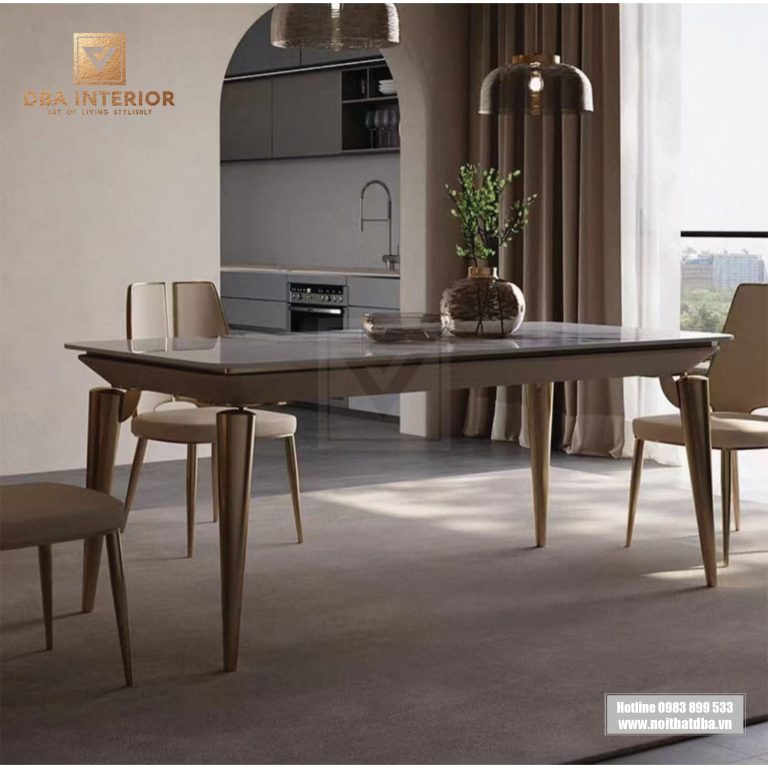 Bàn ăn cao cấp mặt đá ceramic thiết kế 4 chân hiện đại BA16