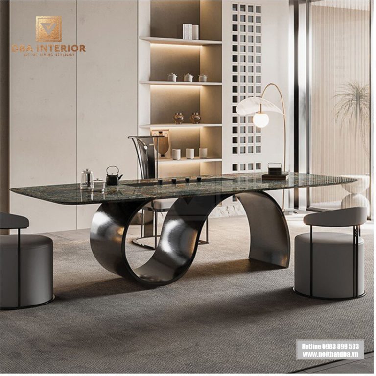 Bàn ăn đá cao cấp chân cong chữ S thiết kế độc đáo BA23