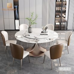 Bàn ăn chân Chanel mặt đá tròn BA04