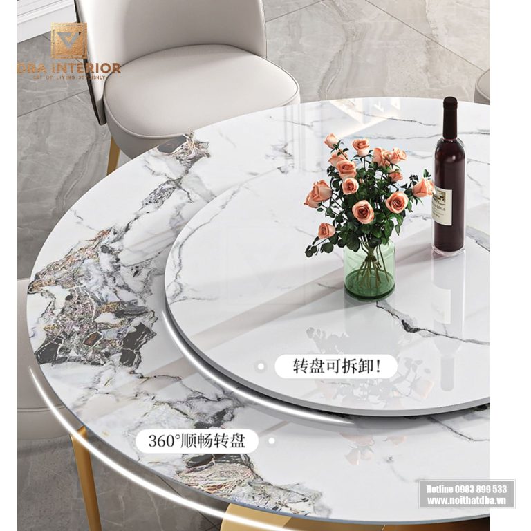 Bàn ăn chân Chanel mặt đá tròn BA04