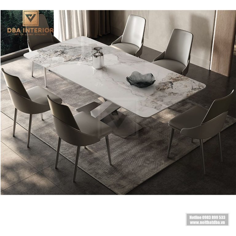 Bàn ăn mặt đá ceramic cao cấp chống xước tùy chọn chân mạ BA24