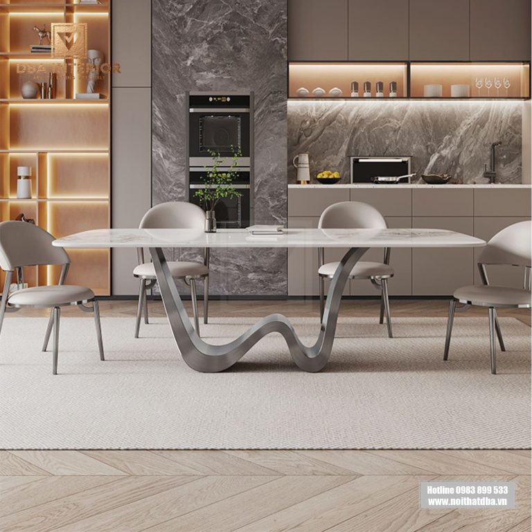 Bàn ăn mặt đá ceramic cao cấp thiết kế độc đáo sáng tạo BA21