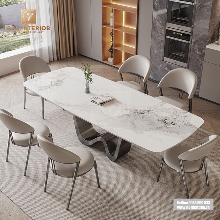 Bàn ăn mặt đá ceramic cao cấp thiết kế độc đáo sáng tạo BA21