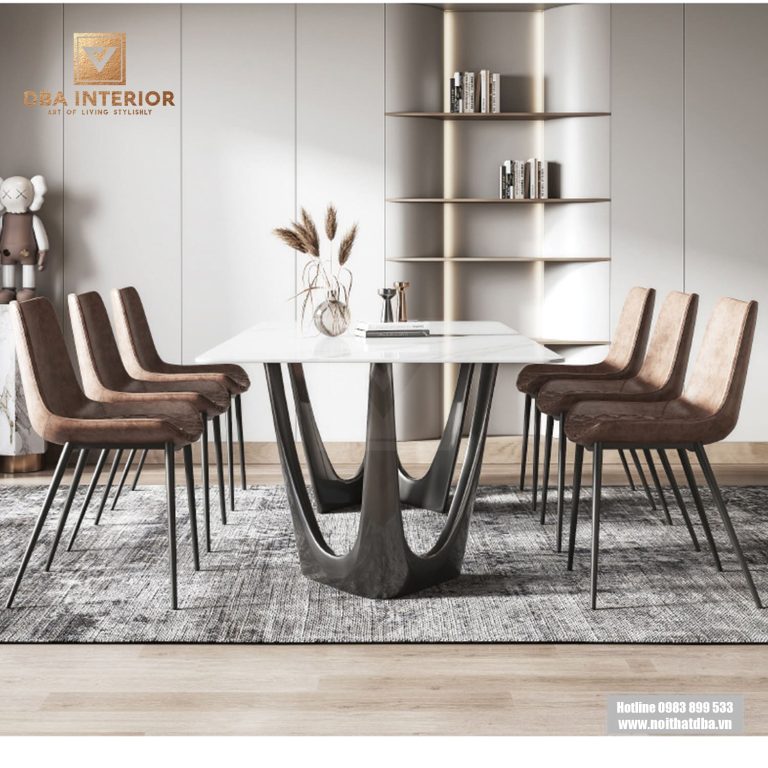 Bàn ăn mặt đá cao cấp thiết kế khung chân mạ bóng BA06