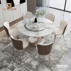 Bàn ăn mặt đá luxury tích hợp bàn xoay tháo rời thiết kế sang trọng BA20
