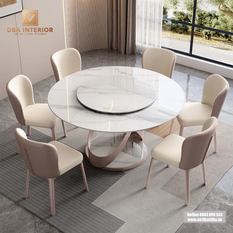 Bàn ăn mặt đá luxury tích hợp bàn xoay tháo rời thiết kế sang trọng BA20