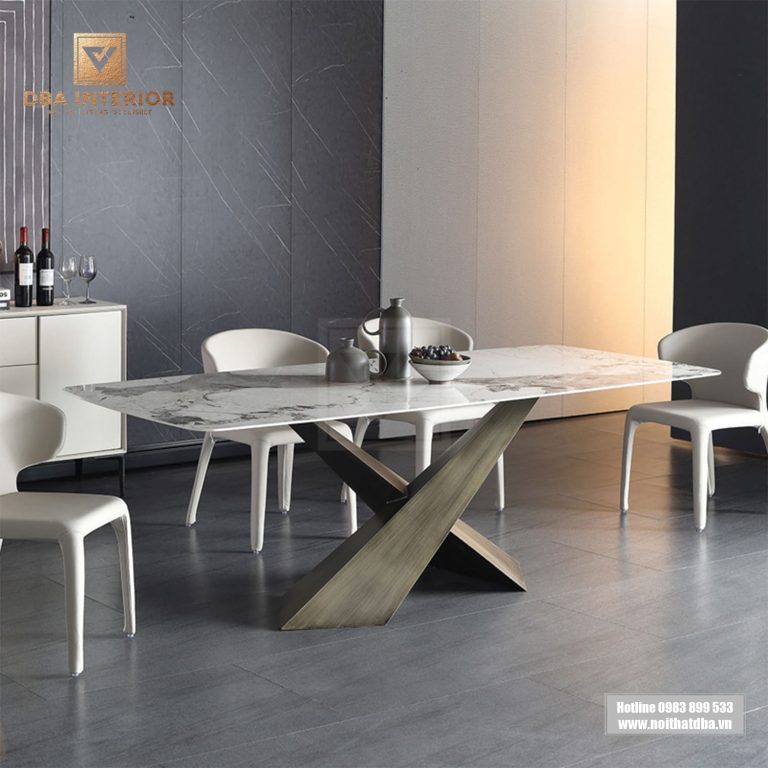 Bàn ăn mặt đá marble chống xước chân chữ X nhập khẩu BA19