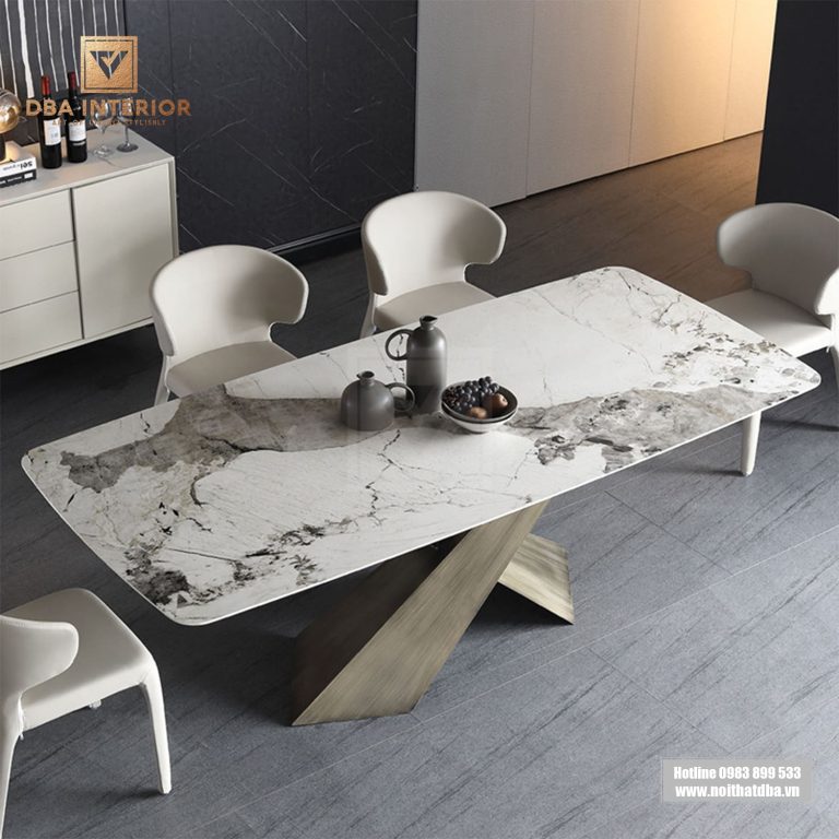 Bàn ăn mặt đá marble chống xước chân chữ X nhập khẩu BA19