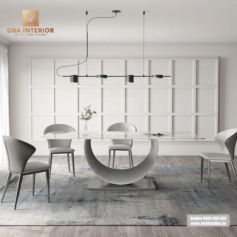 Bàn ăn mặt đá cao cấp - thiết kế chân bán nguyệt BA05