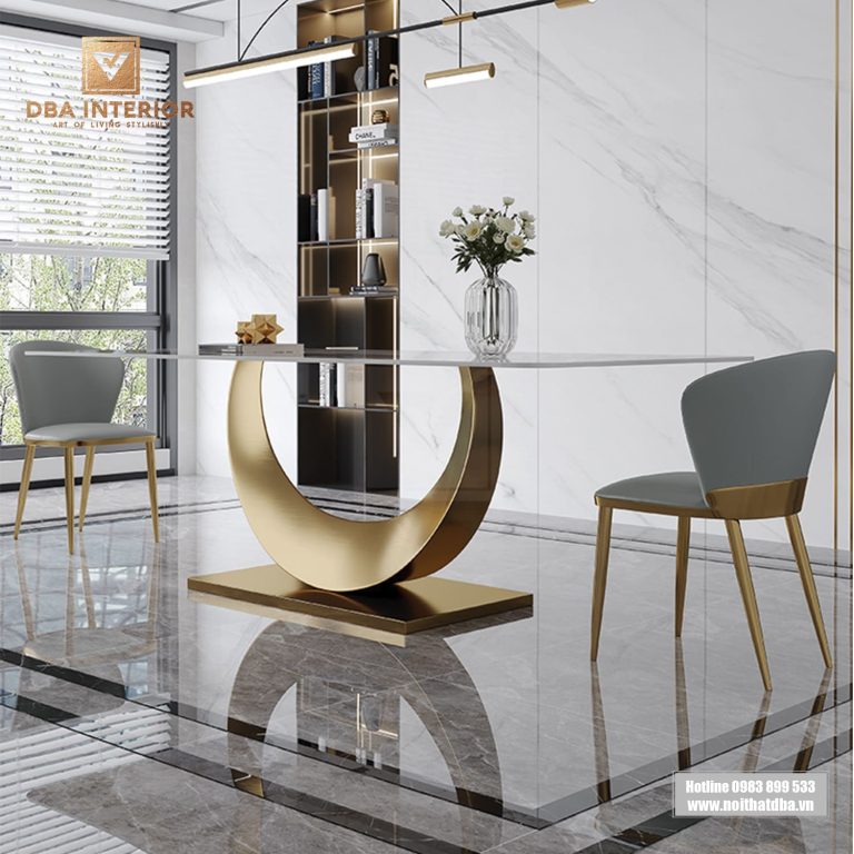Bàn ăn mặt đá cao cấp - thiết kế chân bán nguyệt BA05