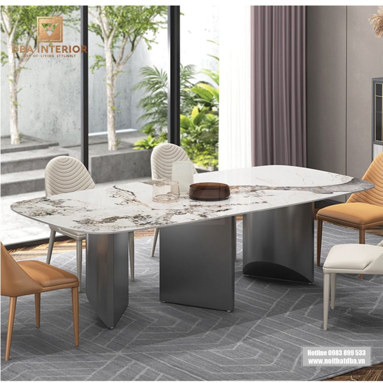 Bàn ăn vân đá sáng thiết kế tối giản kiểu Ý cao cấp nhập khẩu BA18