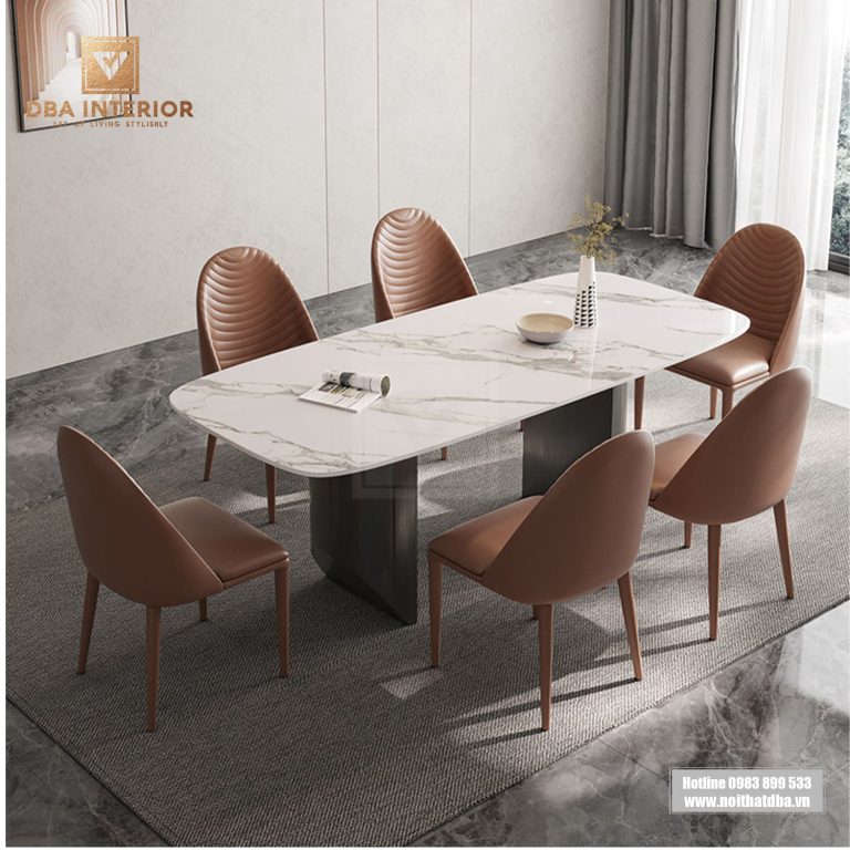 Bàn ăn vân đá sáng thiết kế tối giản kiểu Ý cao cấp nhập khẩu BA18