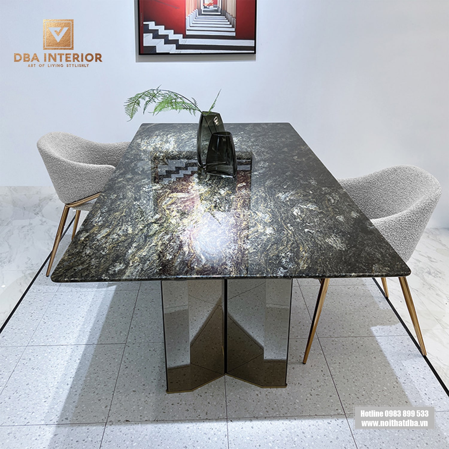 Bàn ăn cẩm thạch dài thiết kế hiện đại tối giản BA30