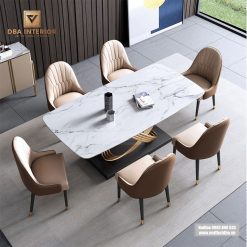 Bàn ăn ceramic cao cấp chân vòng sang trọng tùy chọn mặt đá BA43