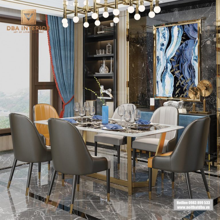Bàn ăn concorde mặt đá cẩm thạch cao cấp luxury BA31