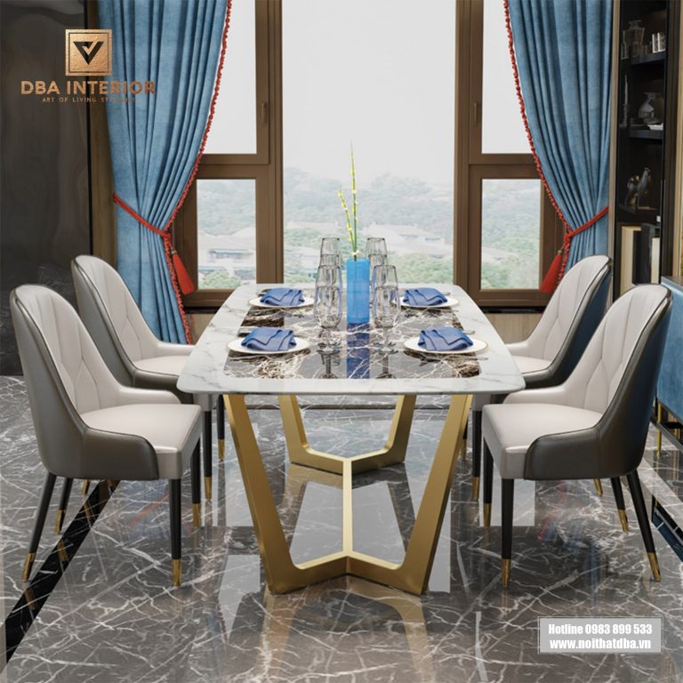 Bàn ăn concorde mặt đá cẩm thạch cao cấp luxury BA31