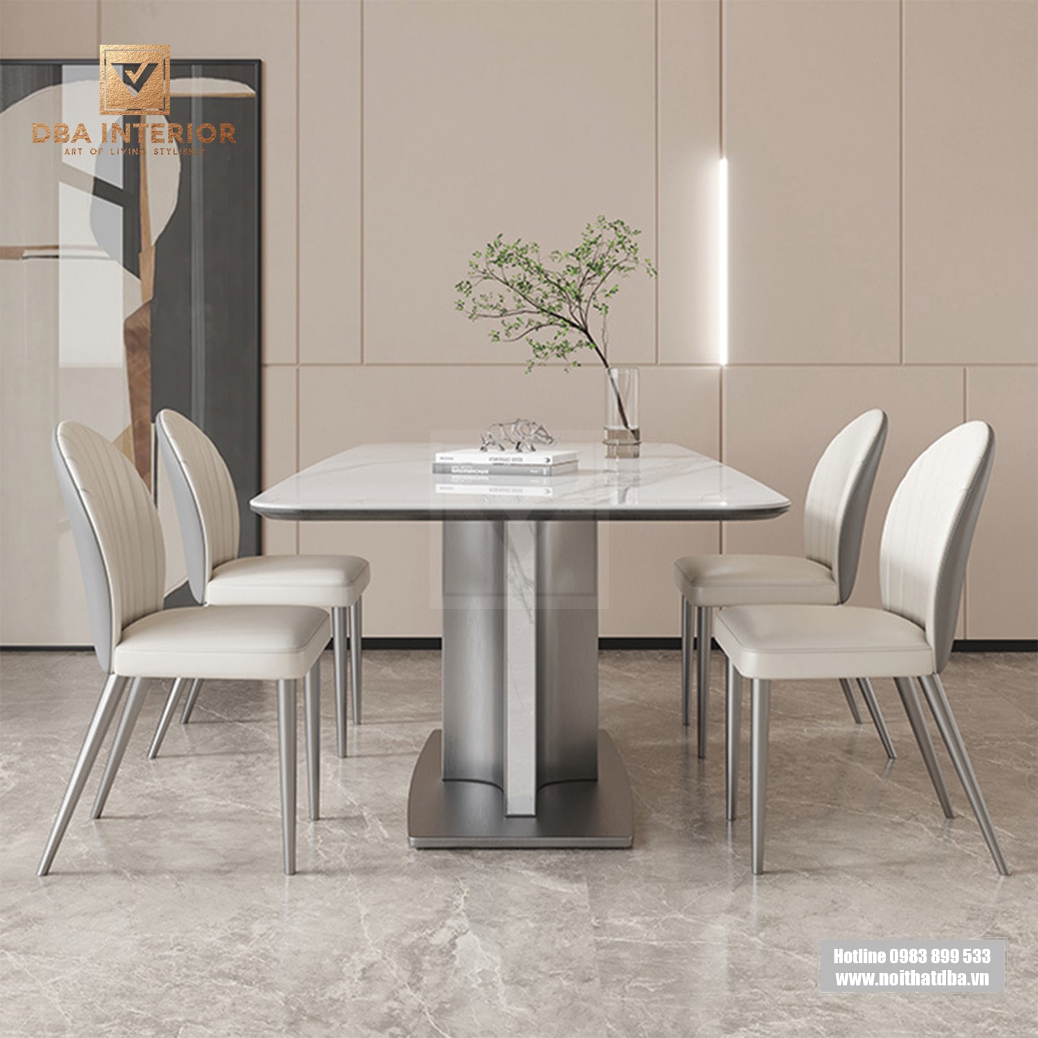 Bàn ăn dài mặt đá cao cấp chống ố vàng thiết kế tối giản hiện đại BA37