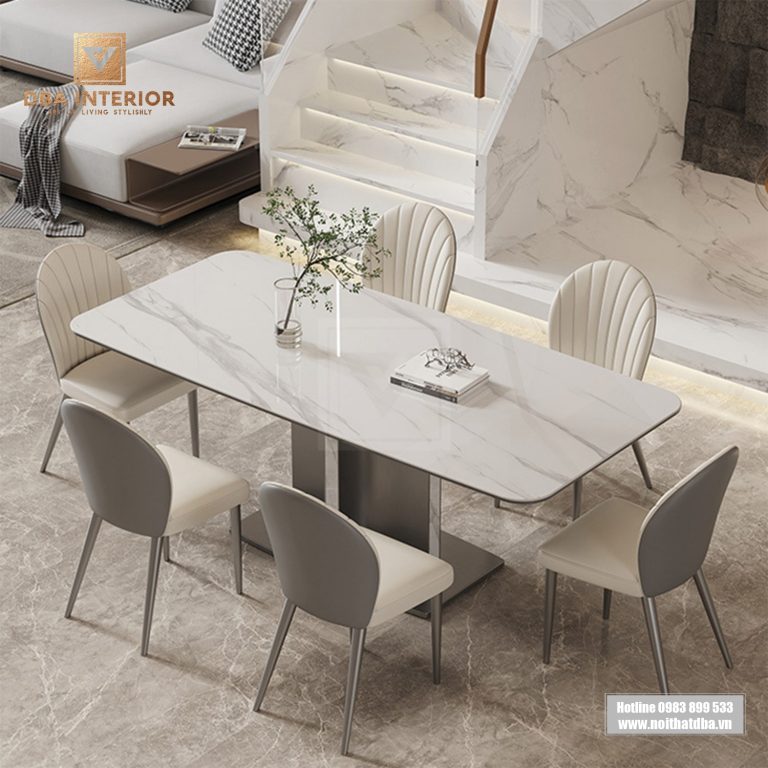 Bàn ăn dài mặt đá cao cấp chống ố vàng thiết kế tối giản hiện đại BA37