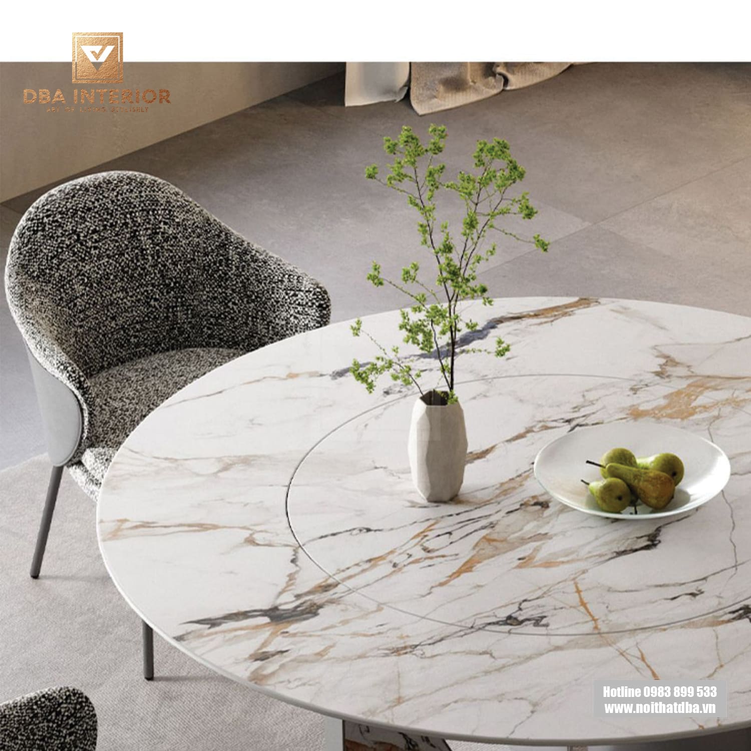 Bàn ăn dáng tròn chân đá kèm mặt xoay hiện đại nhập khẩu BA57