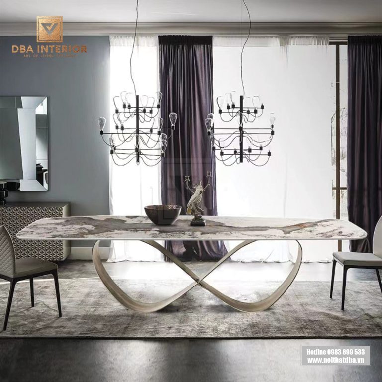 Bàn ăn hiện đại mặt đá cao cấp chân cánh bướm vô cực độc đáo BA50