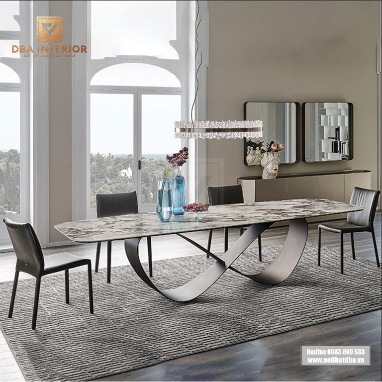 Bàn ăn hiện đại mặt đá cao cấp chân cánh bướm vô cực độc đáo BA50