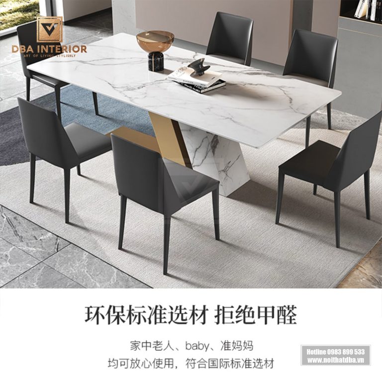 Bàn ăn mặt ceramic cao cấp chân chữ L thiết kế độc đáo BA34