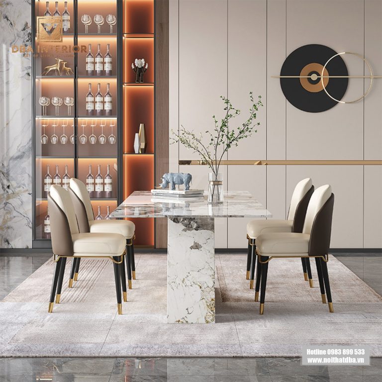 Bàn ăn mặt ceramic cao cấp chân chữ L thiết kế độc đáo BA34