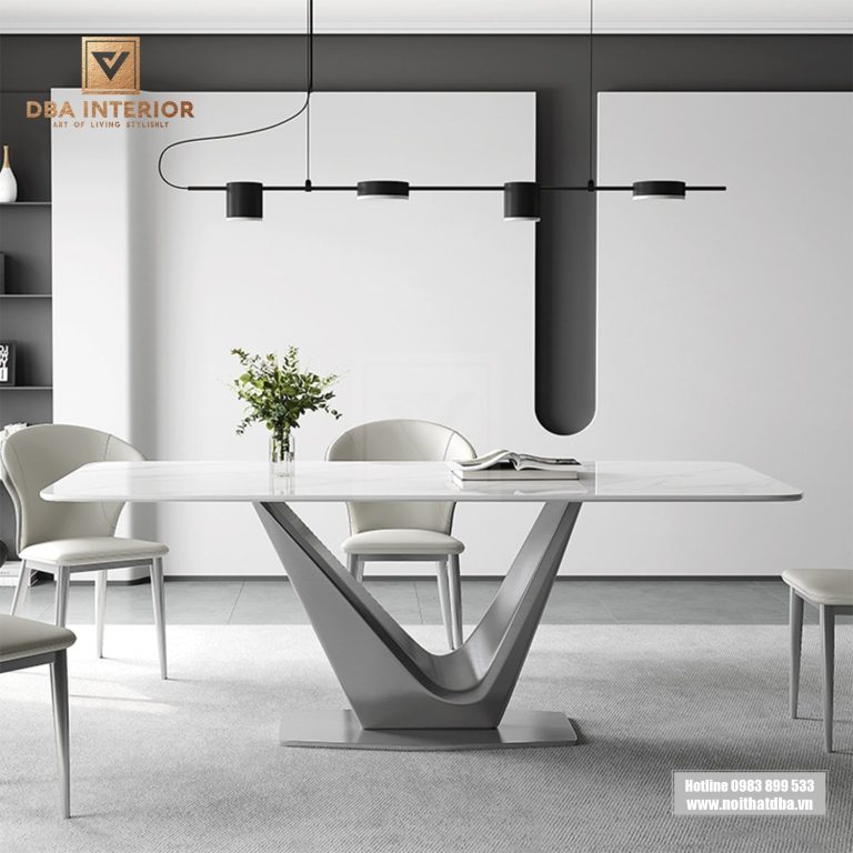 Bàn ăn mặt đá cao cấp hiện đại tùy chọn chân mạ BA39