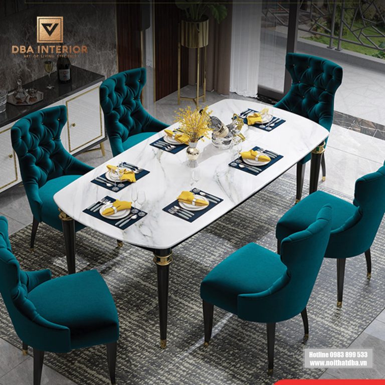 Bàn ăn mặt đá cao cấp thiết kế kiểu dáng thời thượng hiện đại BA53