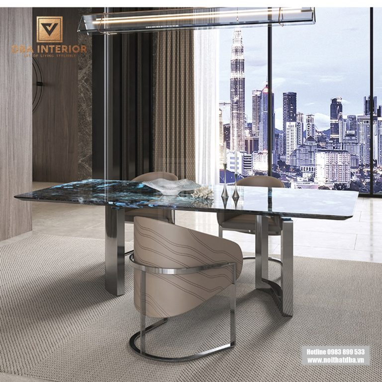 Bàn ăn mặt đá cao cấp vân sáng thiết kế thời thượng BA25