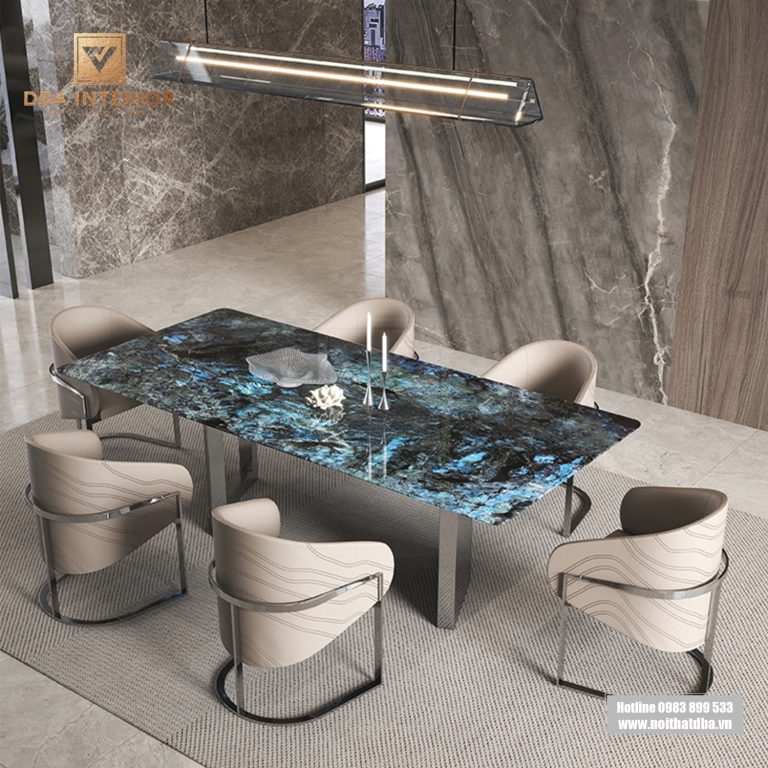 Bàn ăn mặt đá cao cấp vân sáng thiết kế thời thượng BA25