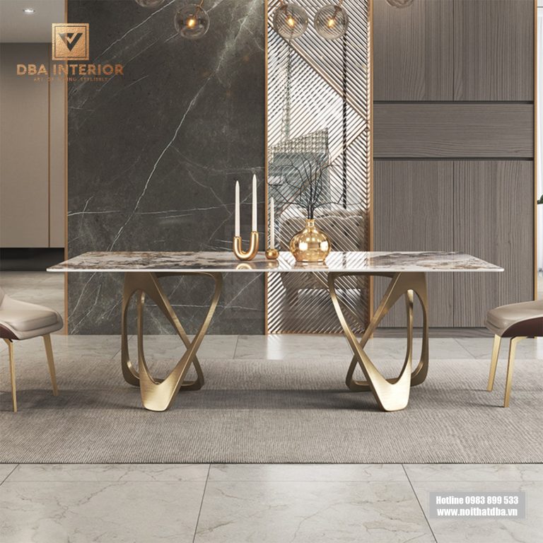 Bàn ăn mặt đá ceramic bóng chân đan chéo sang trọng BA27