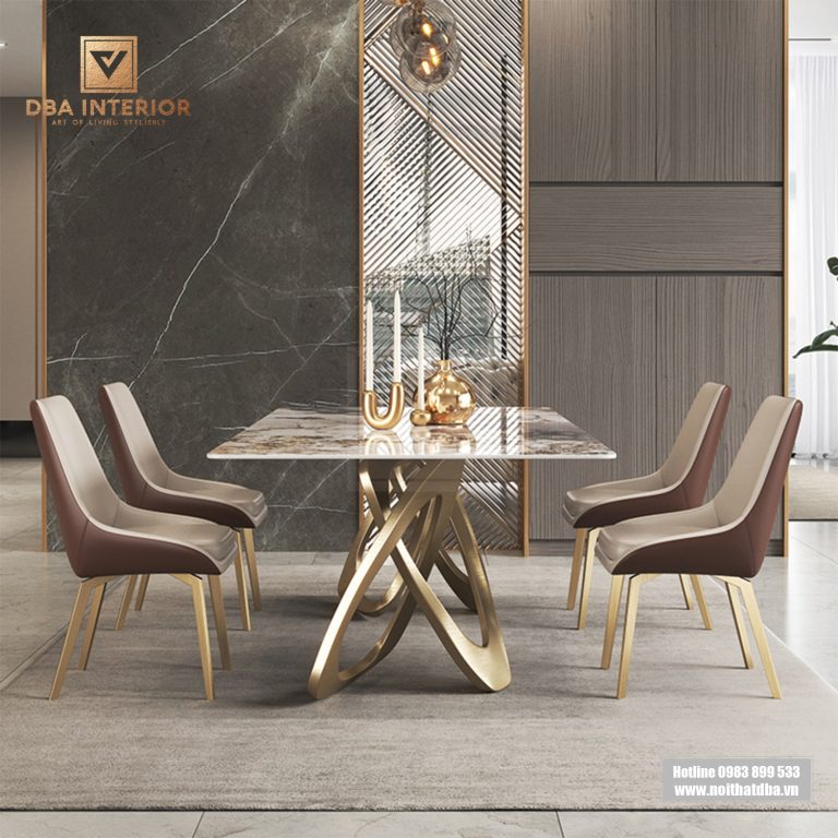Bàn ăn mặt đá ceramic bóng chân đan chéo sang trọng BA27