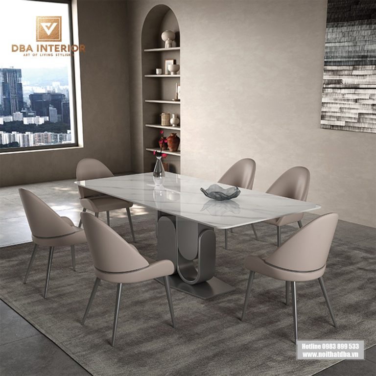 Bàn ăn mặt đá ceramic cao cấp chống ố vàng thiết kế hiện đại BA36