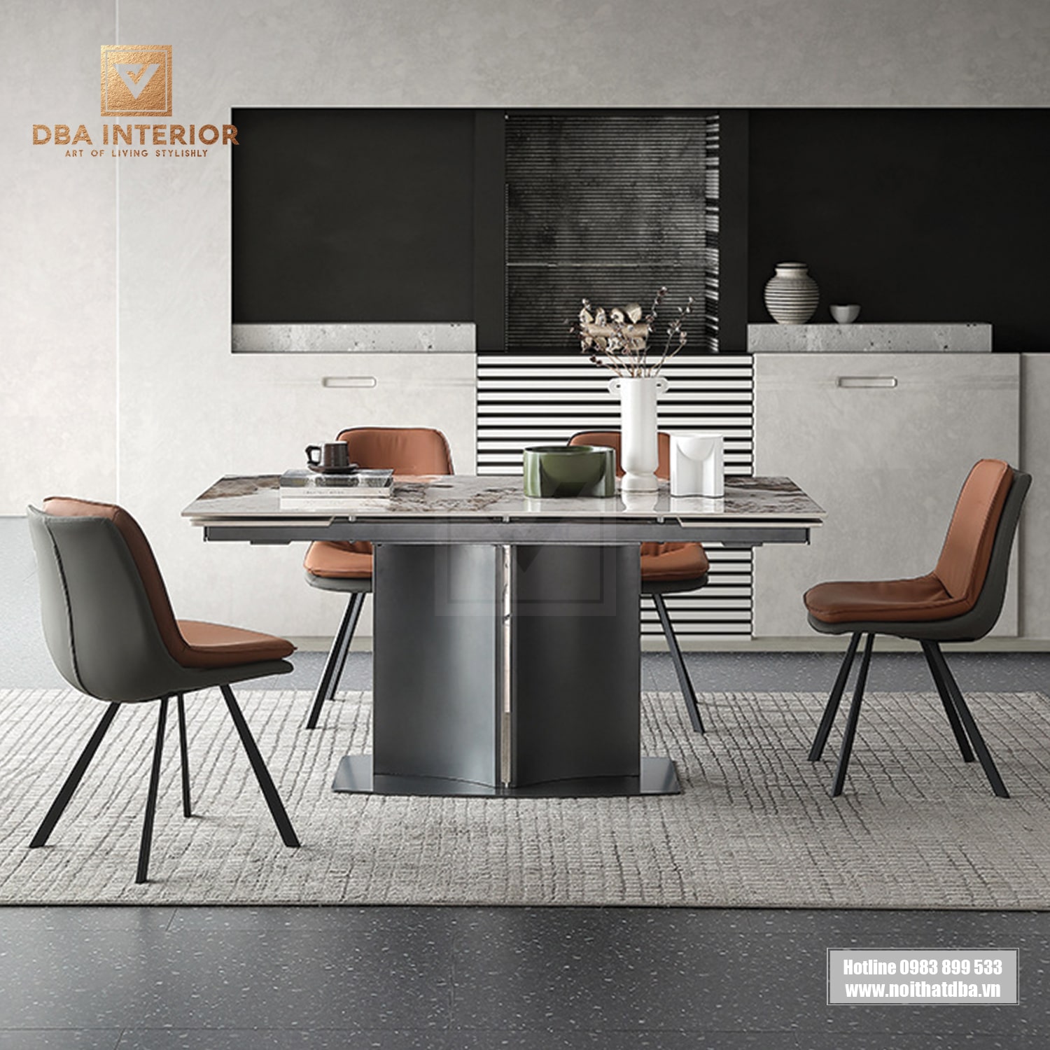 Bàn ăn mặt đá ceramic cao cấp phong cách hiện đại nhập khẩu BA28