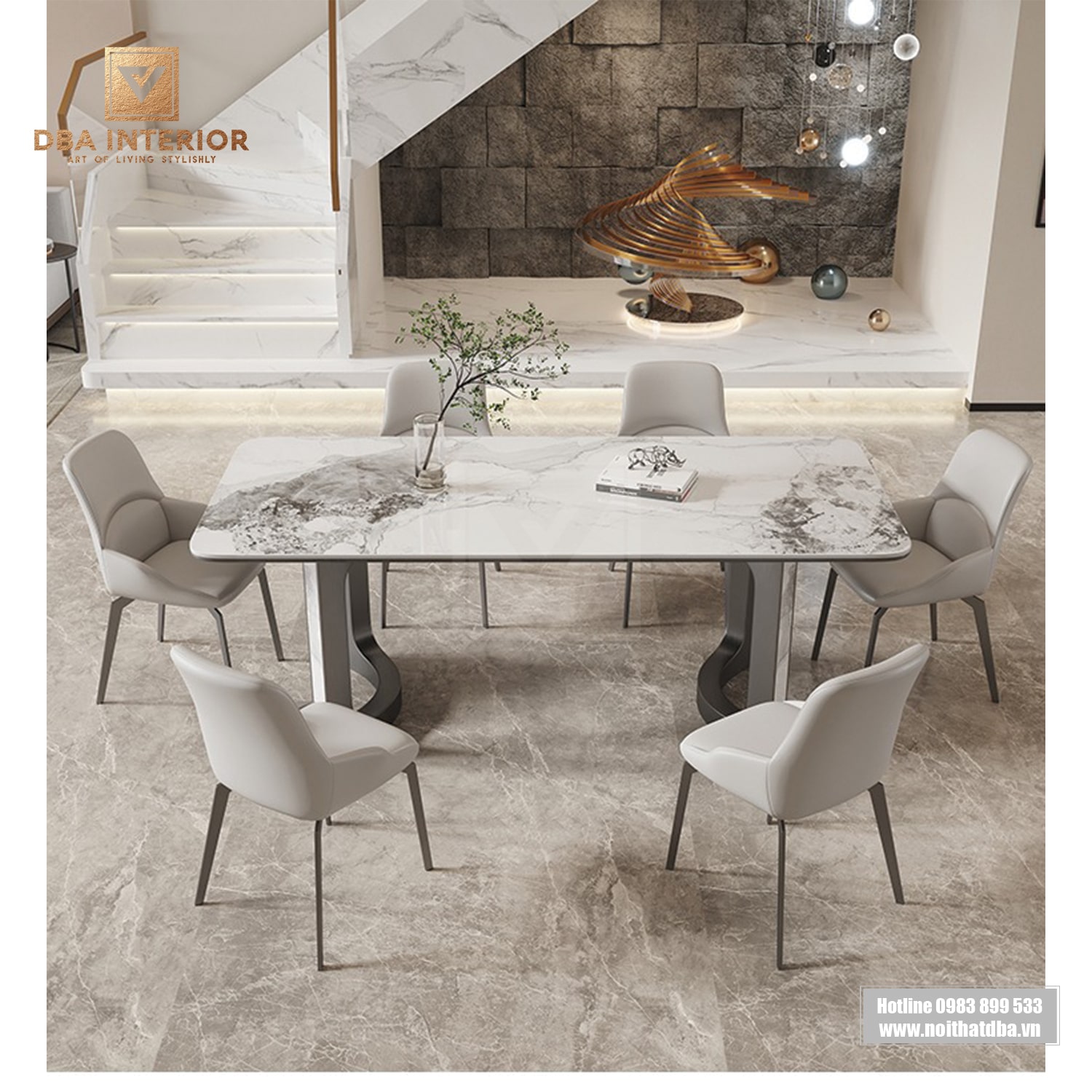 Bàn ăn mặt đá ceramic cao cấp thiết kế tôn vinh không gian ấn tượng BA55