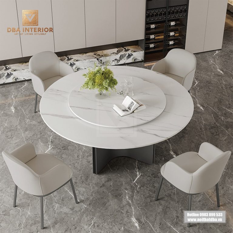 Bàn ăn mặt đá ceramic chống xước tích hợp bàn xoay tiện dụng BA46