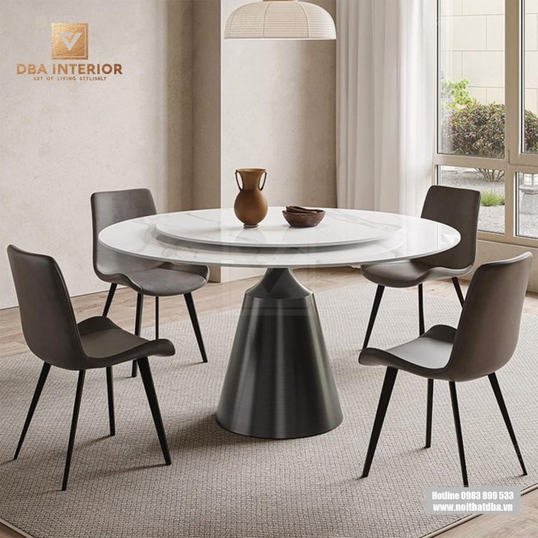 Bàn ăn mặt đá ceramic tích hợp bàn xoay tùy chọn chân mạ sang trọng BA48