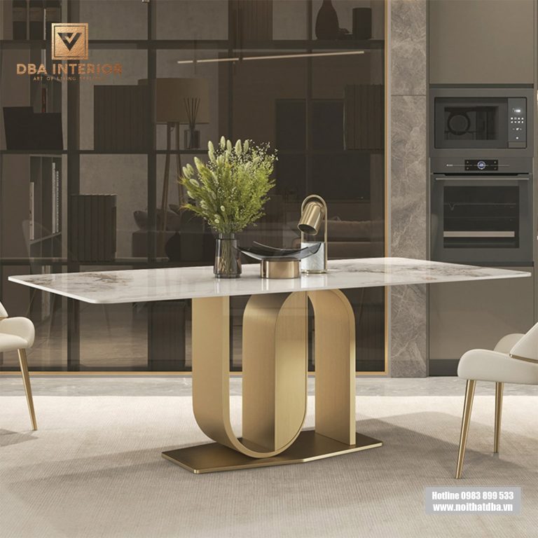 Bàn ăn mặt đá chống xước cao cấp chân lượn độc đáo BA44