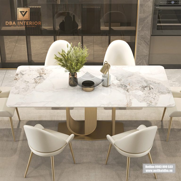 Bàn ăn mặt đá chống xước cao cấp chân lượn độc đáo BA44