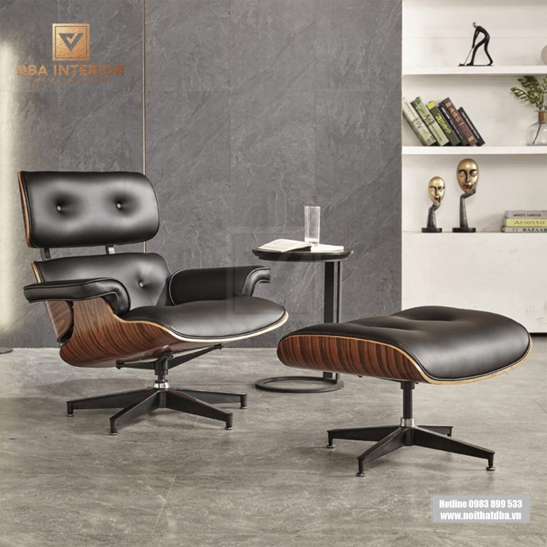 Ghế thư giãn kèm đôn Eames Lounge & Ottoman khung gỗ rắn cao cấp GH23